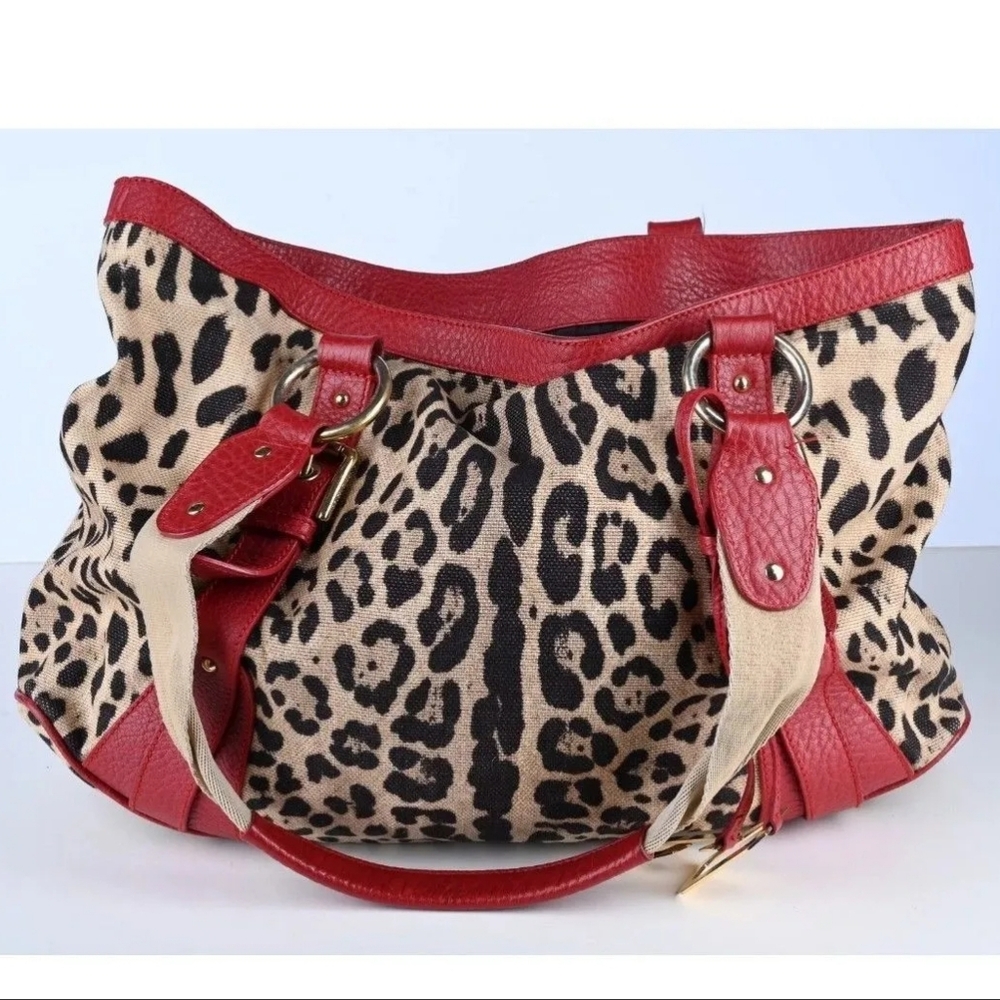 Dolce & Gabbana Cheetah Print Red Brown Large Shoulder Bag - Picture 3 of 5